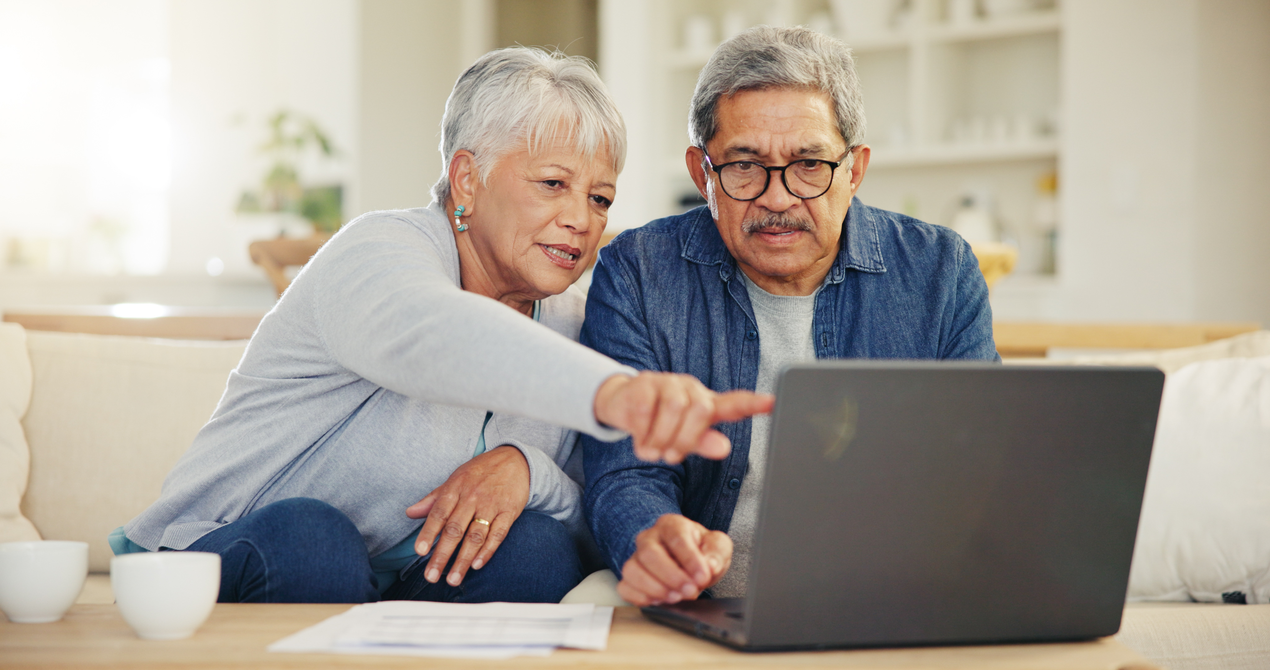 Older couple looking at a laptop together