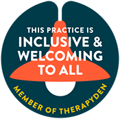 TherapyDen member badge: this practice is inclusive and welcoming to all