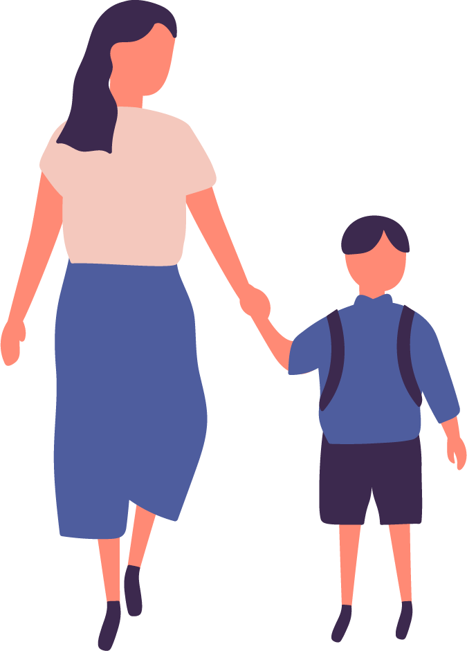 Illustration of a parent walking a young child to school