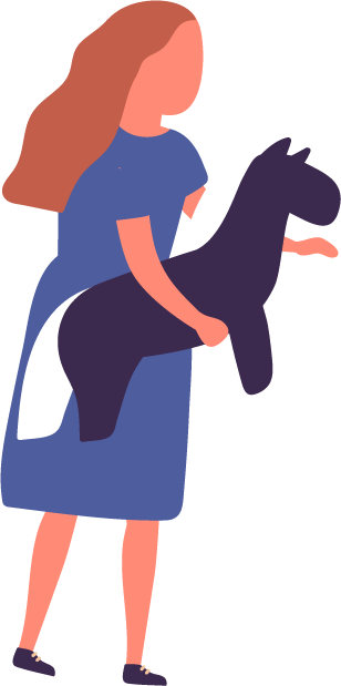 Illustration of a girl carrying a toy horse