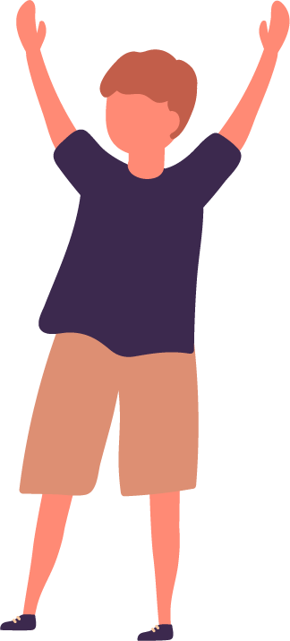 Illustration of a boy with both arms raised in celebration