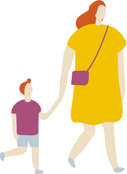 Illustration of a parent walking hand in hand with a young child