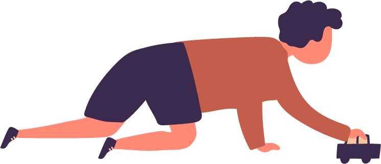 Illustration of a person on the floor playing with a toy car
