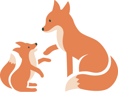 Illustration of a parent fox and a young fox reaching toward each other