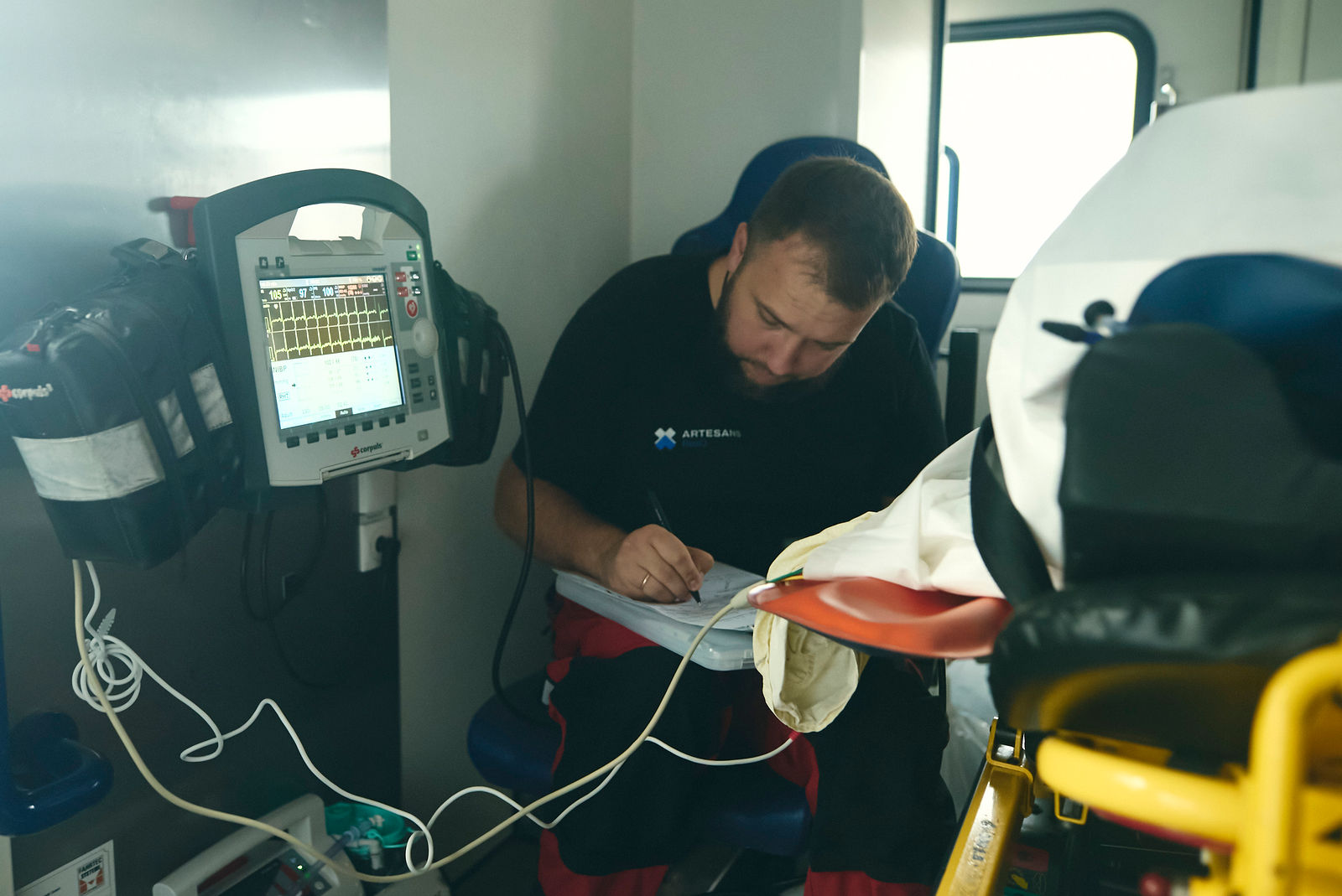 Documentary photograph from Honestly's embed with the Artesans ResQ medevac team in wartime Ukraine