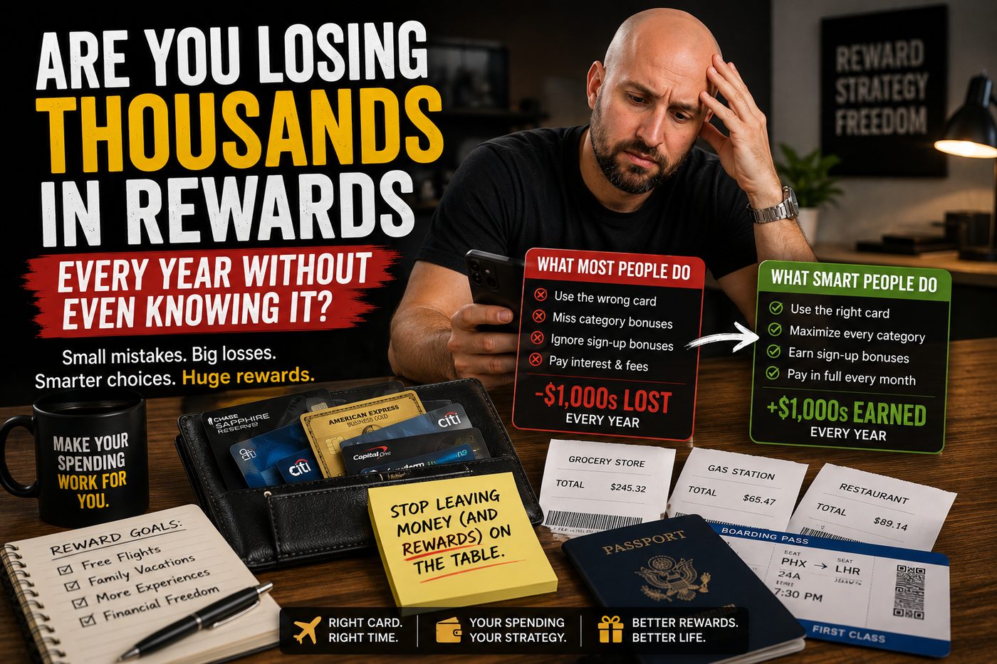 Are you losing thousands in rewards every year: comparison of what most people do versus what smart people do with credit card categories and bonuses