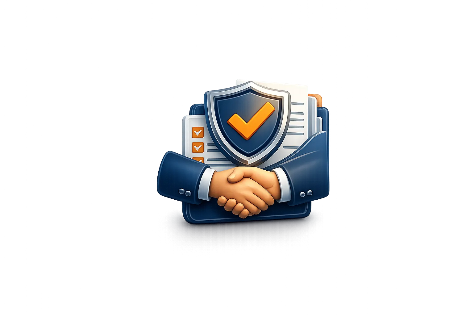 Handshake and approval shield representing controlled handoff to qualified or licensed specialist partners.