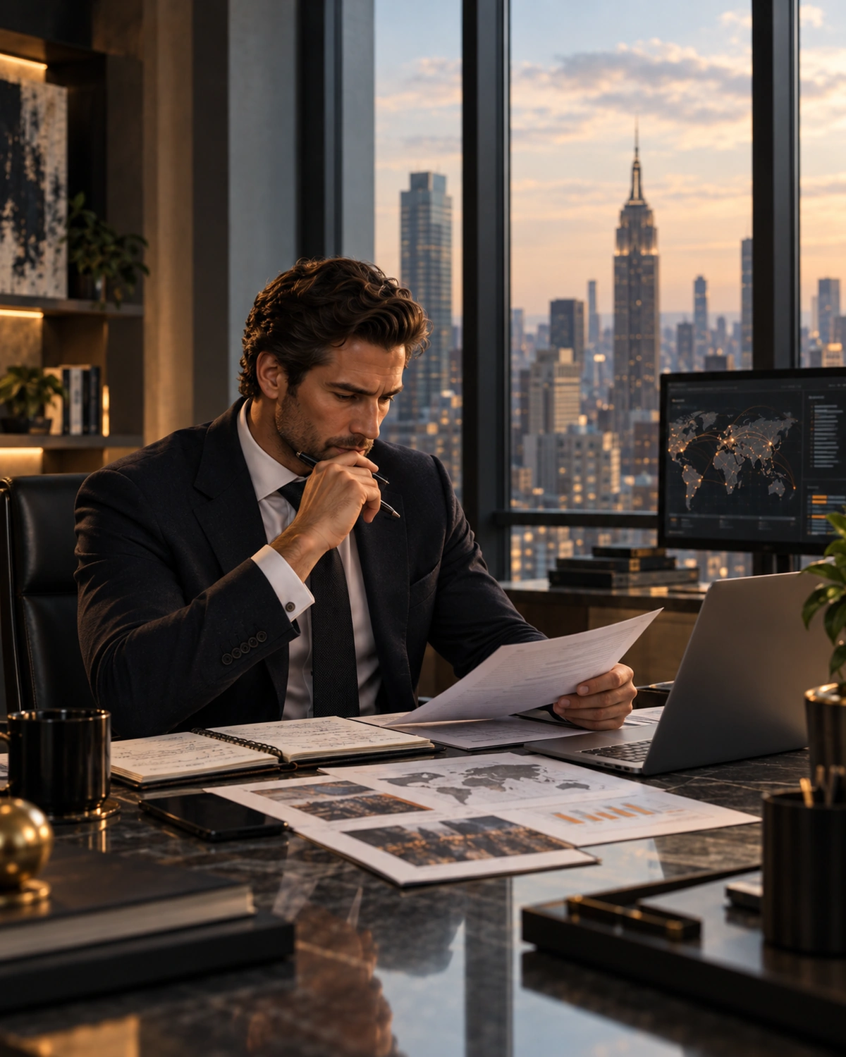 Entrepreneur reviewing private company research, market intelligence and strategic opportunity information.