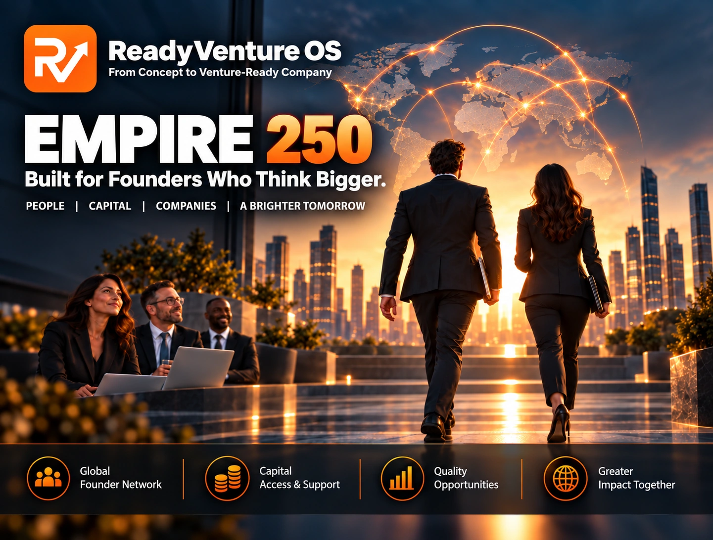 ReadyVenture Empire 250 founding-member graphic representing a private global entrepreneur network, business intelligence, commercial opportunities and collaboration.