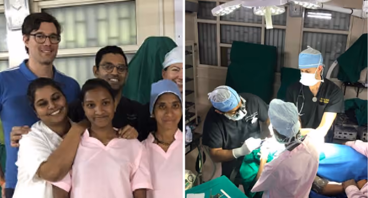 Prof. Dr. med. Johannes A. Veit mit Patientinnen beim India Project