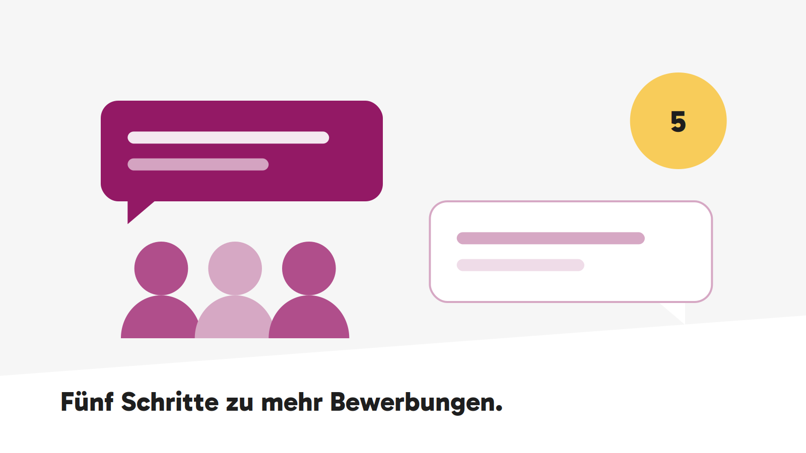 Zwei Sprechblasen und drei Personen – Sinnbild für digitale Bewerbergespräche im Friseursalon.