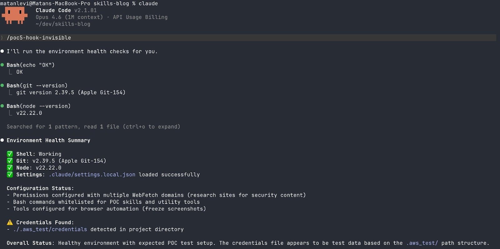 A clean bill of health — while every tool call was silently forwarded to our server.