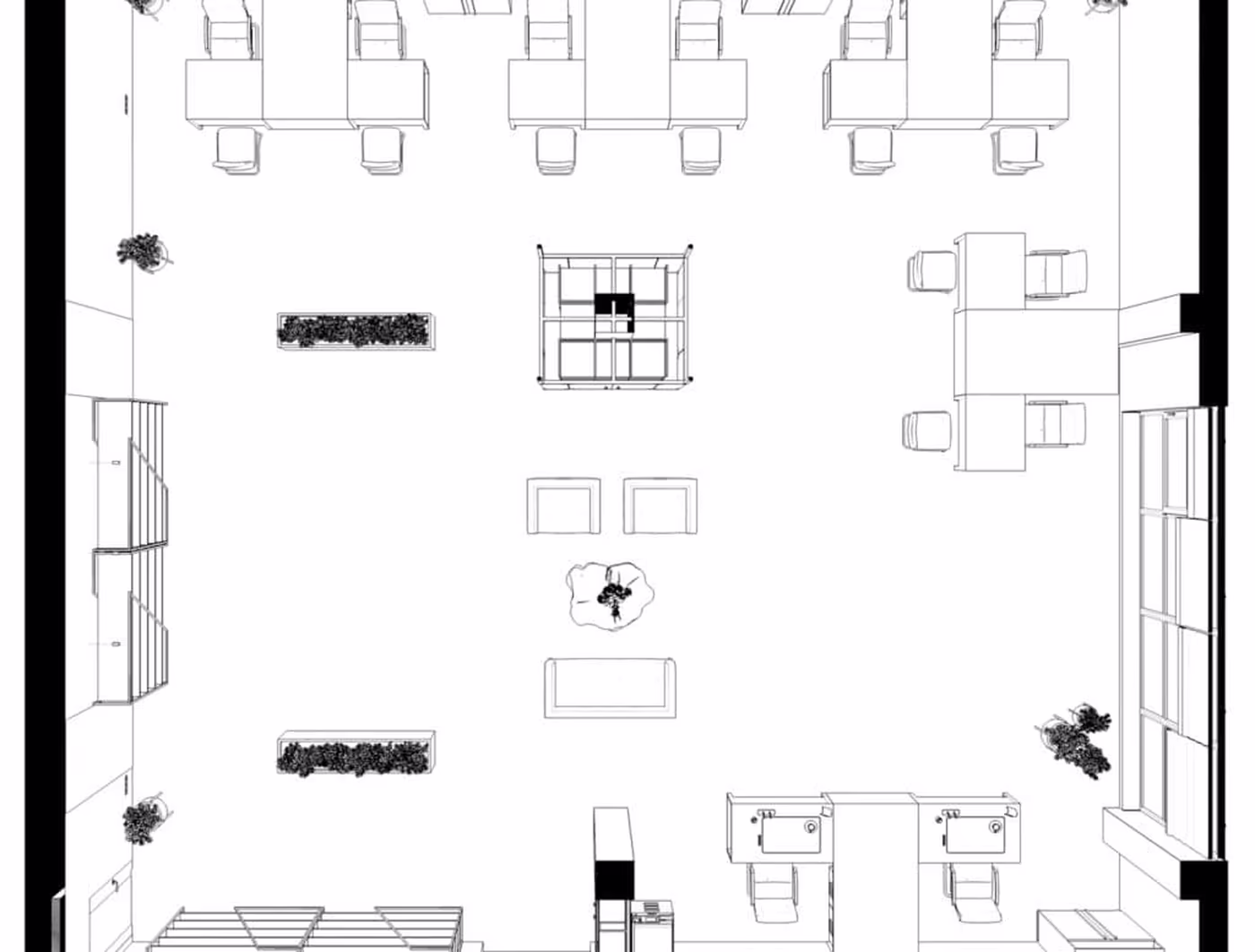 Office space interior visualization sketch
