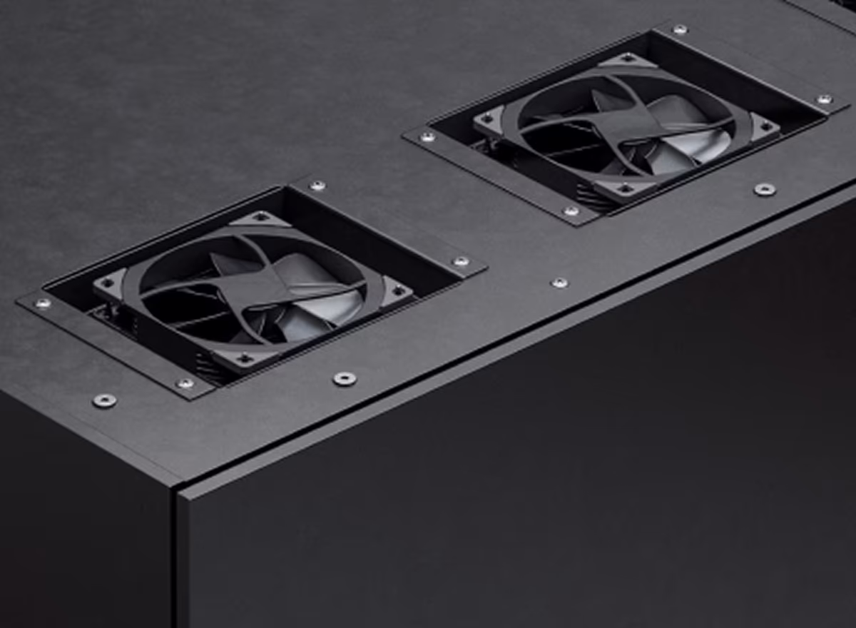 Dual ventilation fans integrated into a soundproof office booth airflow system