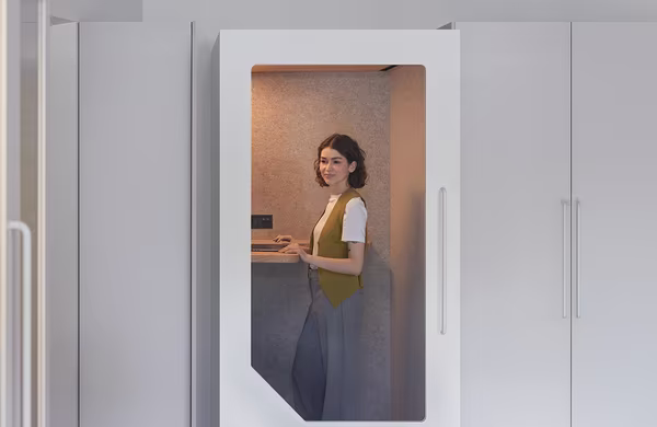 Ready-to-use soundproof office booth installed in a workspace