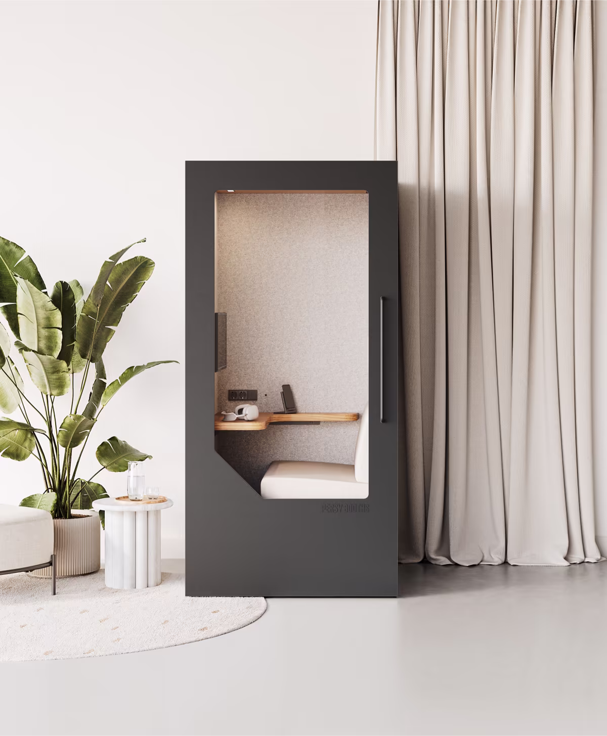 Design-focused office booth customized to complement interior architecture and workspace aesthetics