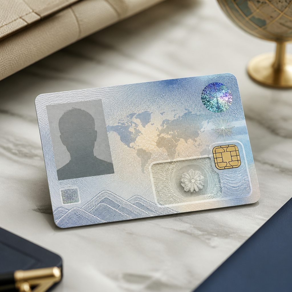 Card-format passport document with laser-engraved personalisation