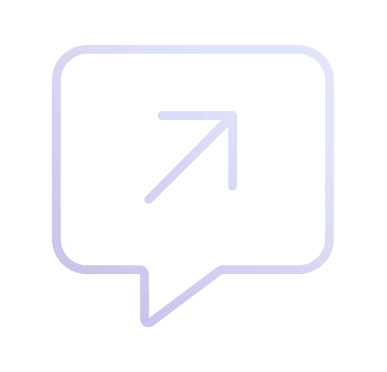 Speech bubble icon with an arrow pointing diagonally upward to the right inside.