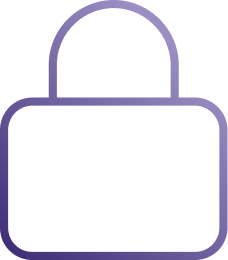 Simple line-drawn padlock icon with a shackle and body in purple gradient.