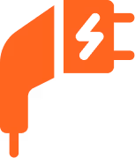 Orange electric plug with a lightning bolt symbol indicating power or electricity.