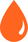 Large orange drop shape with a smaller drop cutout inside it.