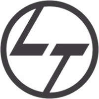 Circle enclosing stylized letters L and T overlapping in bold black design.
