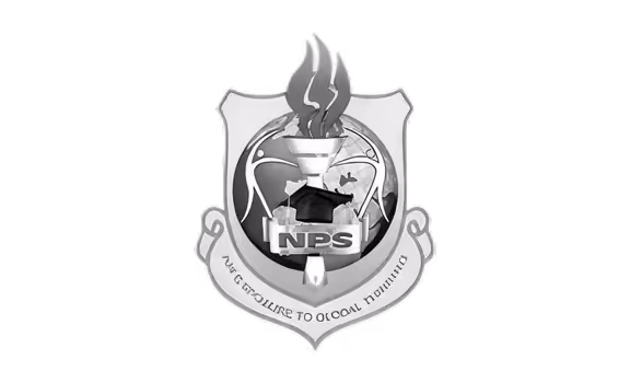NPS emblem with torch, graduation cap, and ribbon reading 'Nurturing to Global Building'.
