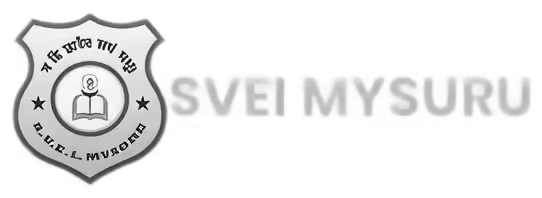 Shield logo with an open book and text, next to the large letters SVEI MYSURU.