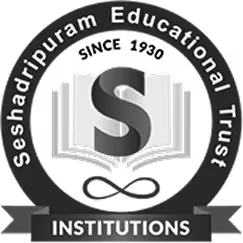 Logo with open book, letter S, and infinity symbol for Seshadripuram Educational Trust Institutions.