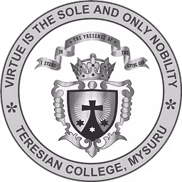 Teresian College Mysuru emblem with a crowned shield, cross, two stars, and the motto Virtue is the sole and only nobility.