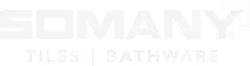 SOMANY logo with text 'TILES | BATHWARE' underneath in white and gray on black background.