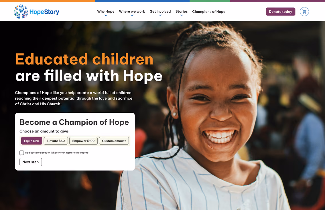 Hope Story website hero section design
