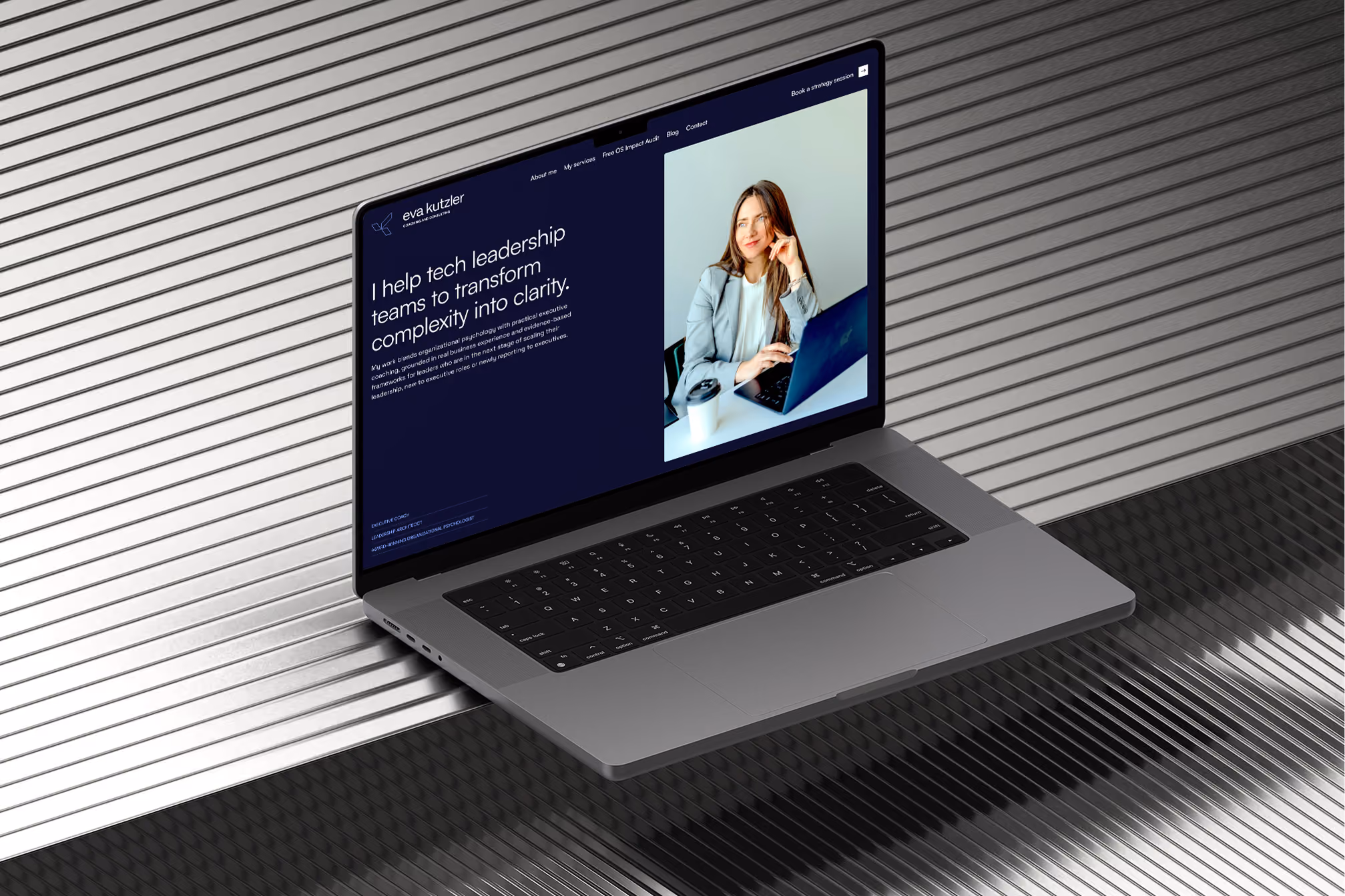 Eva Kutzler website shown on a laptop