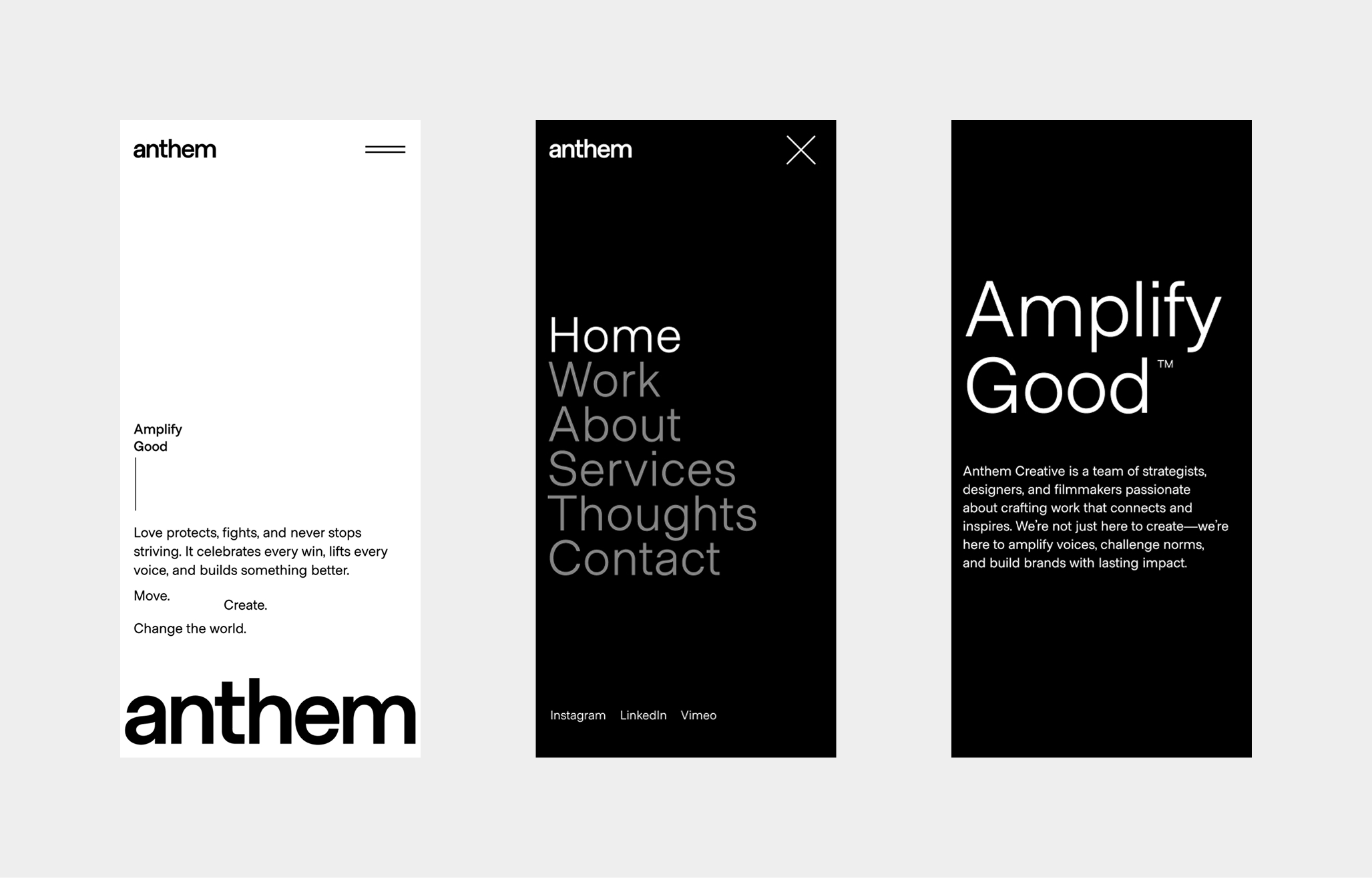 Anthem Creative website shown on mobile