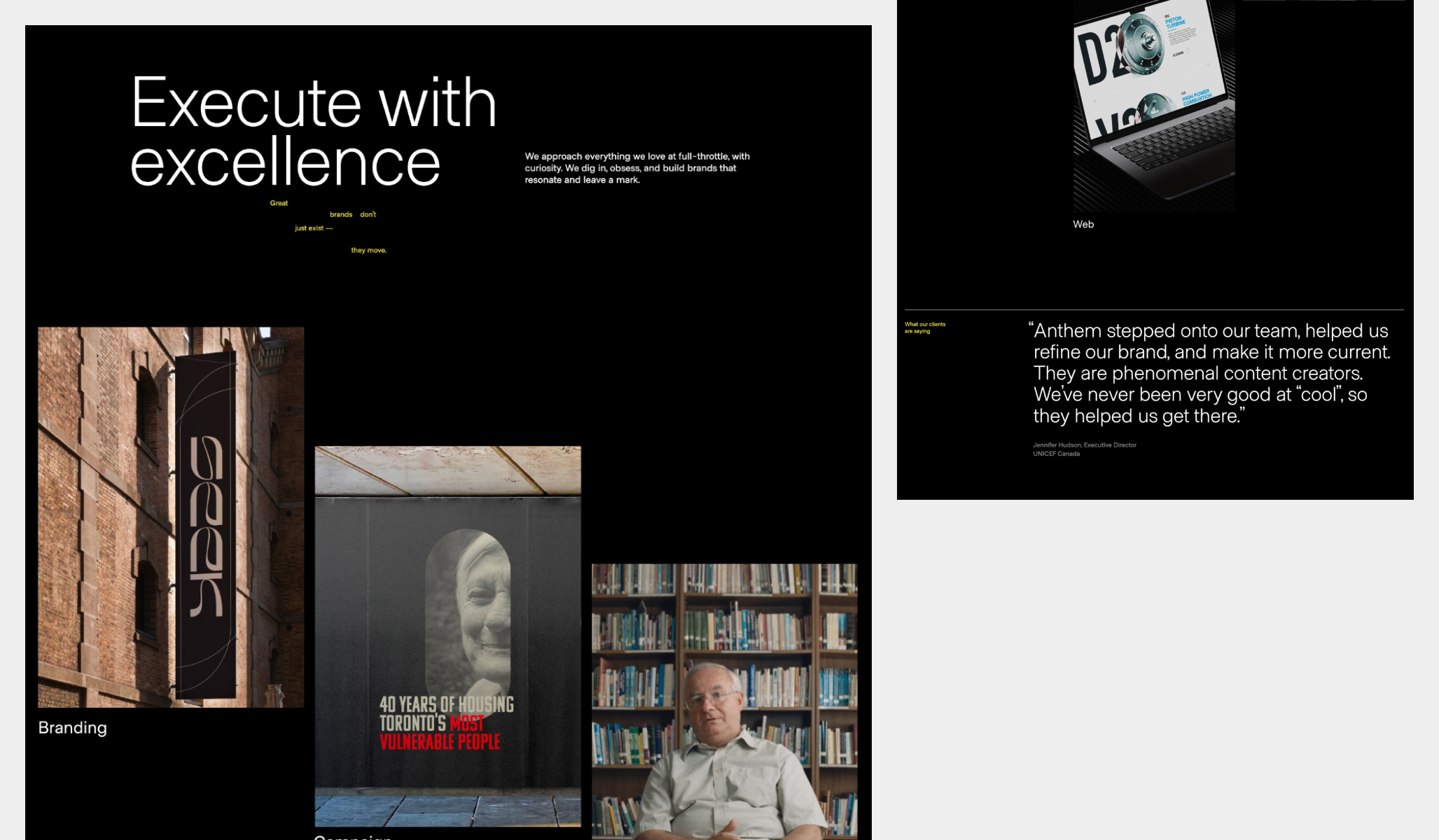 Anthem Creative website page designs