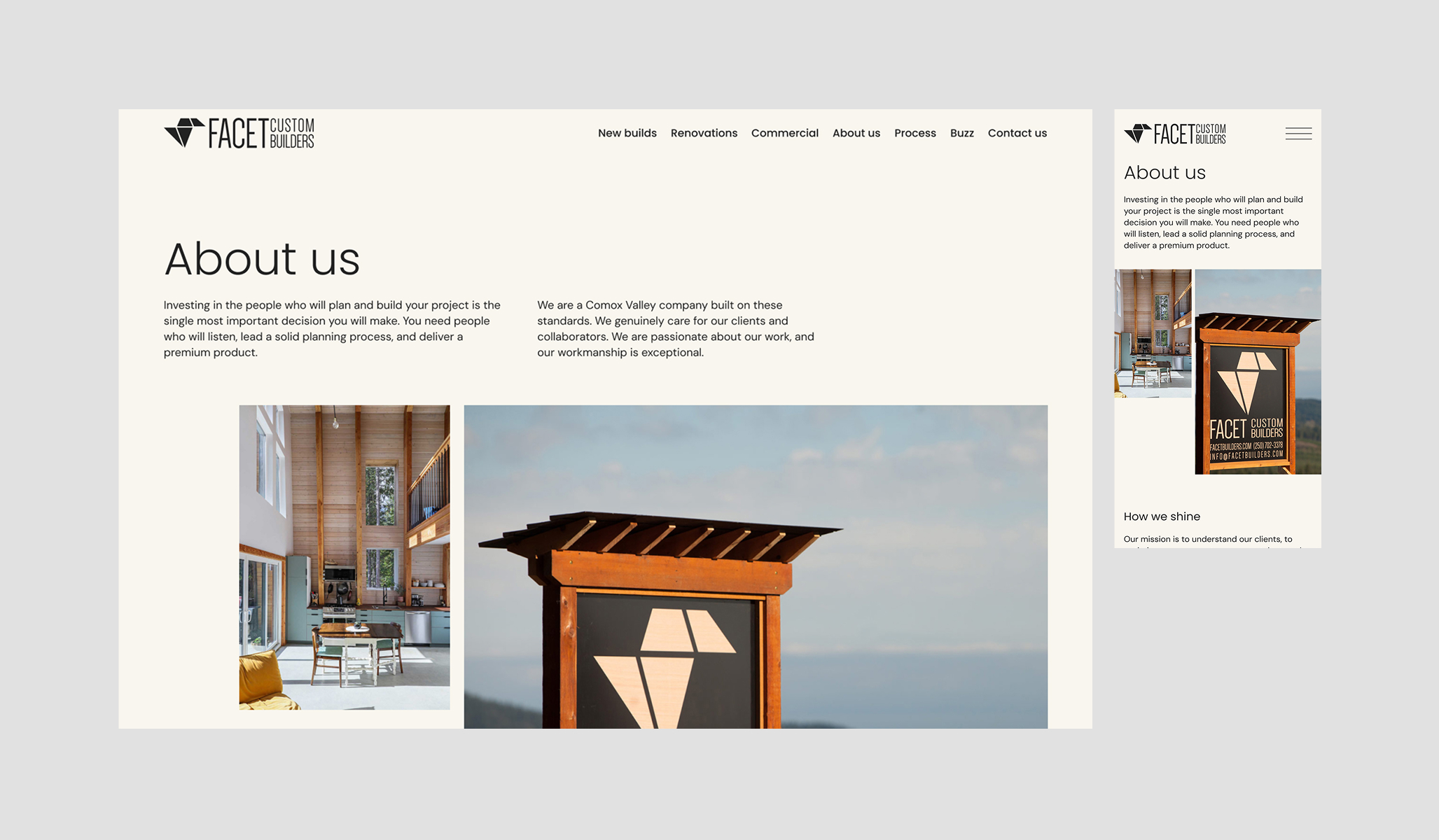 Facet Custom Builders website about page design