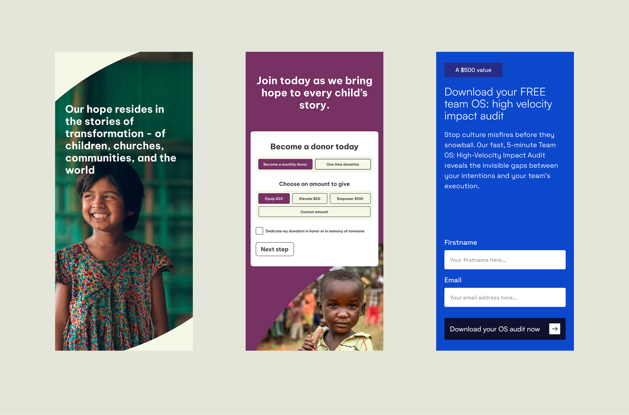 Hope Story website shown on mobile