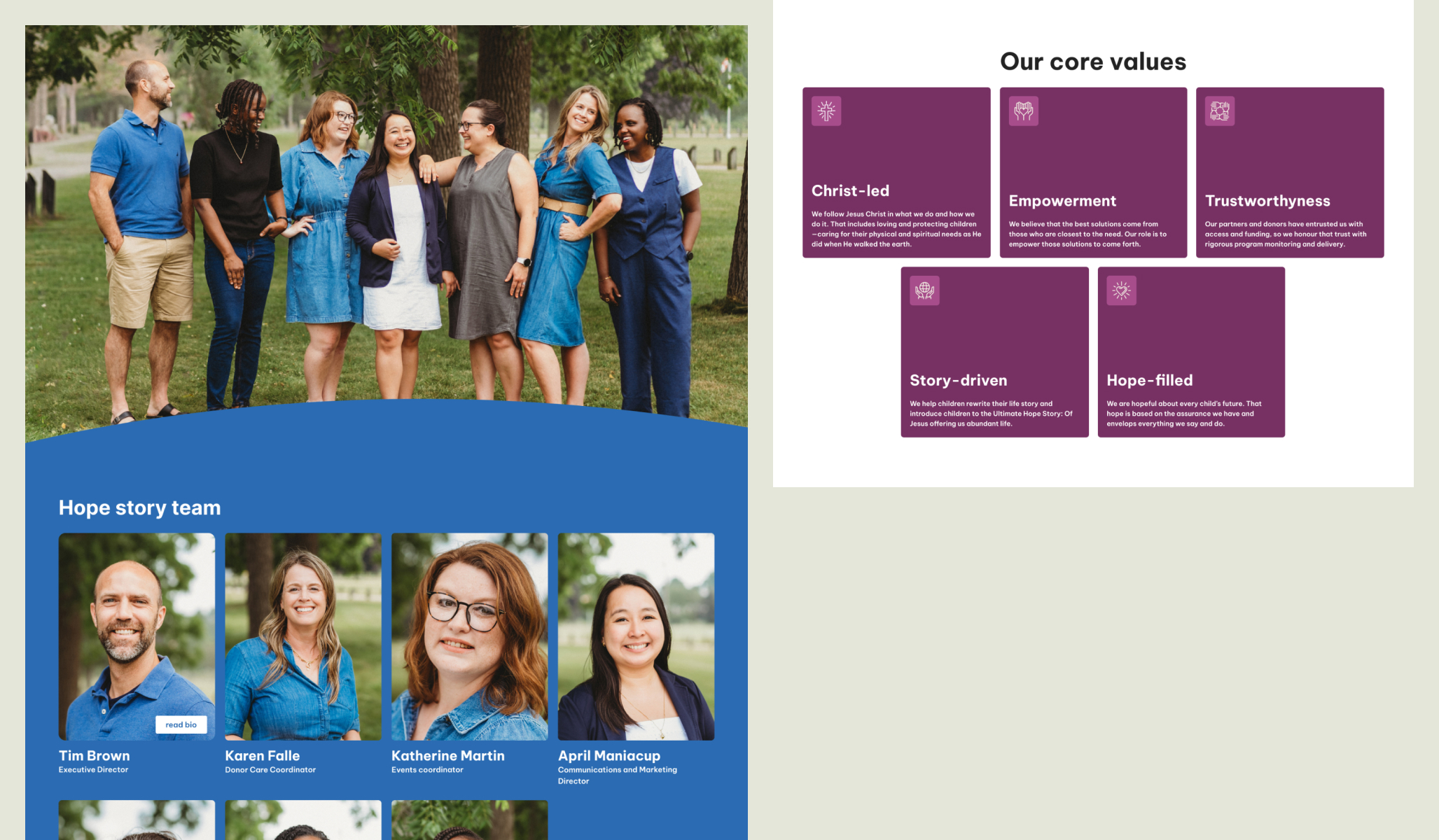 Hope Story website page design