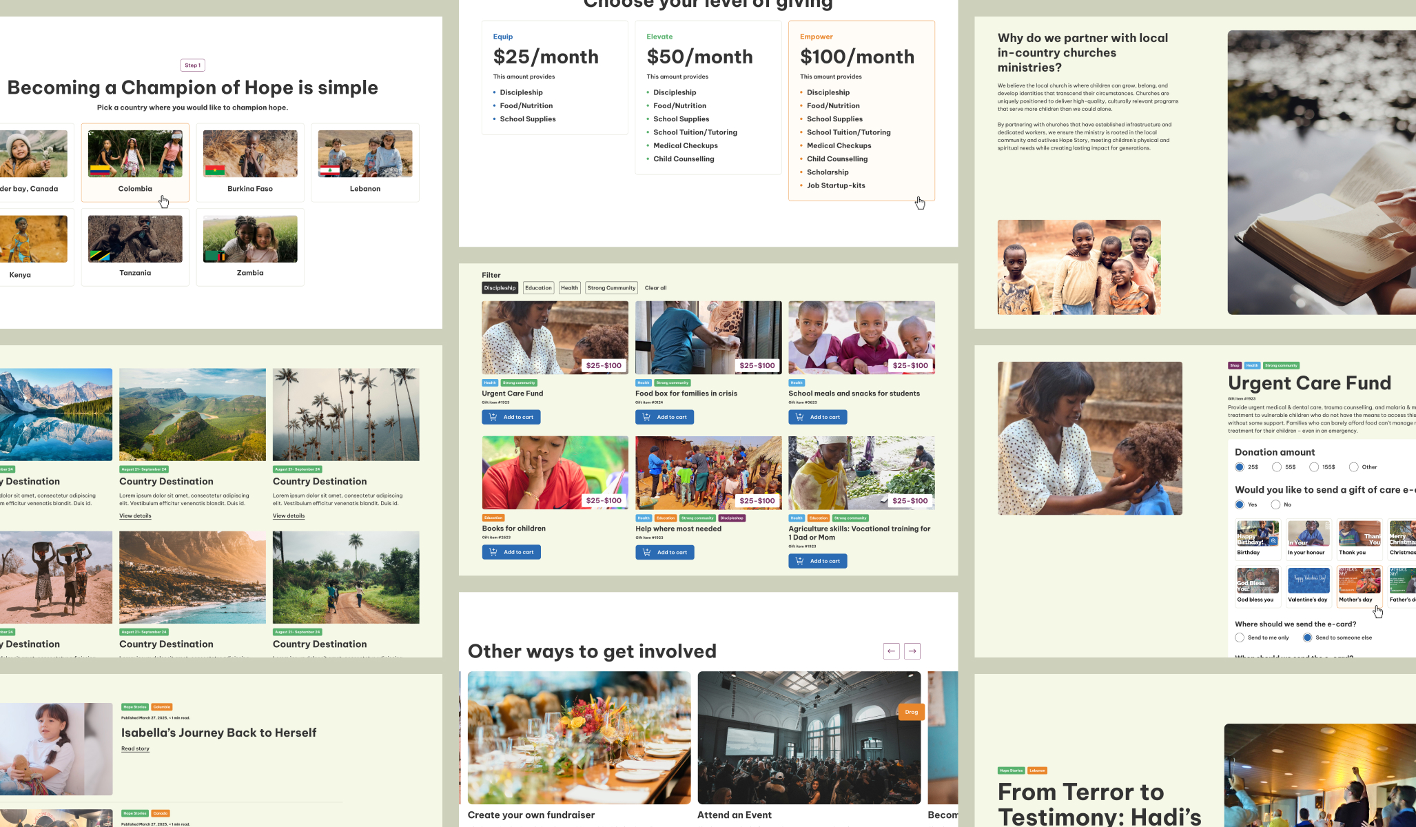 Hope Story website page designs