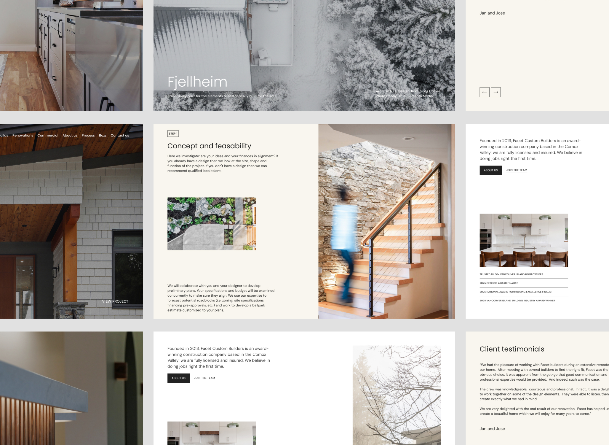 Facet Custom Builders website page designs