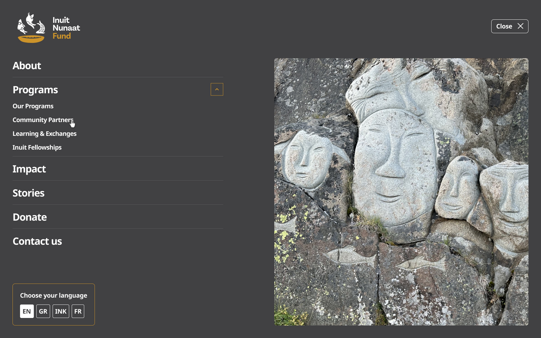 Inuit Nunaat Fund website navigation menu