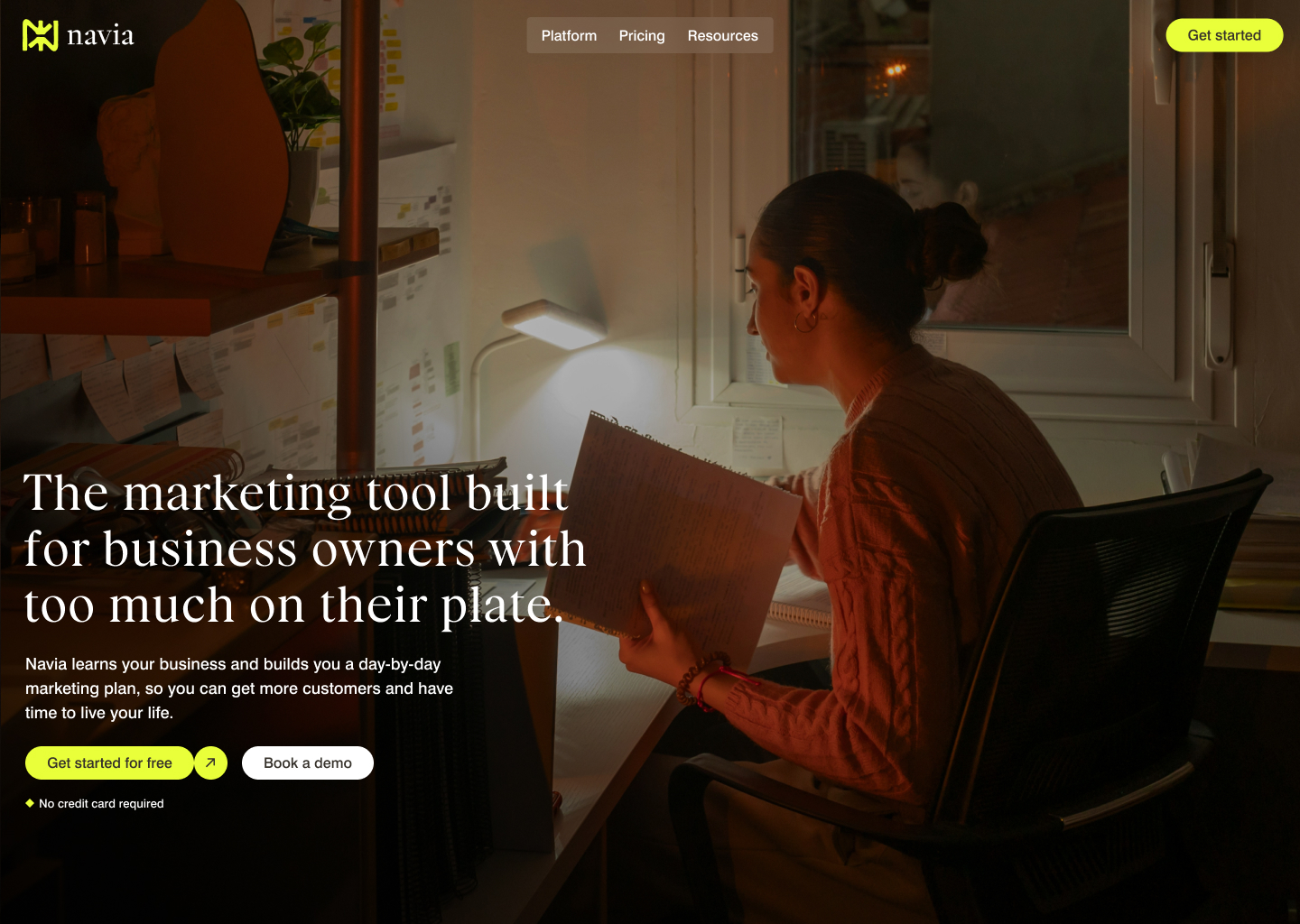 the homepage hero for the Navia website