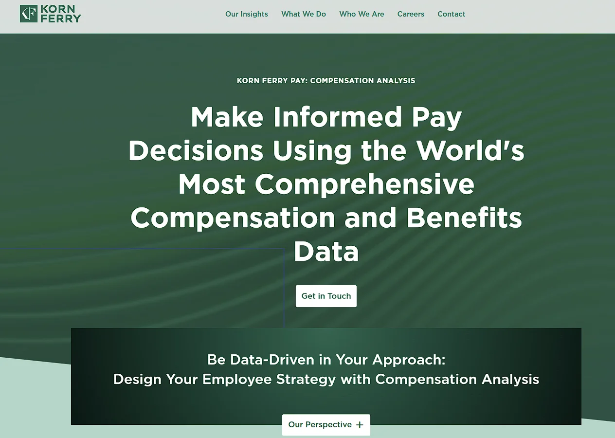 Korn Ferry Pay page promoting its salary benchmarking and compensation and benefits data for pay decisions