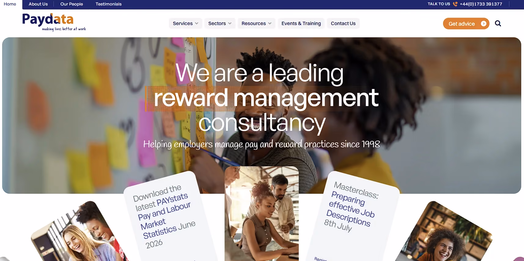 Paydata homepage describing its UK reward management consultancy and salary benchmarking surveys