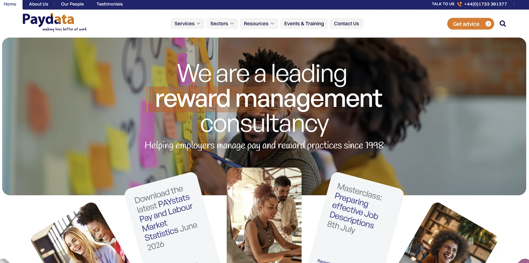 Paydata homepage describing its UK reward management consultancy and salary benchmarking surveys