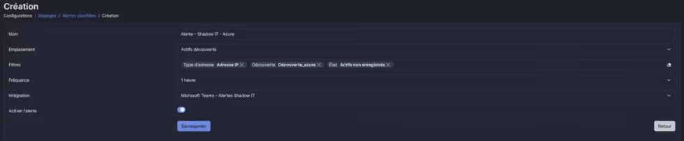 configuration de la recurrence de l'alerte