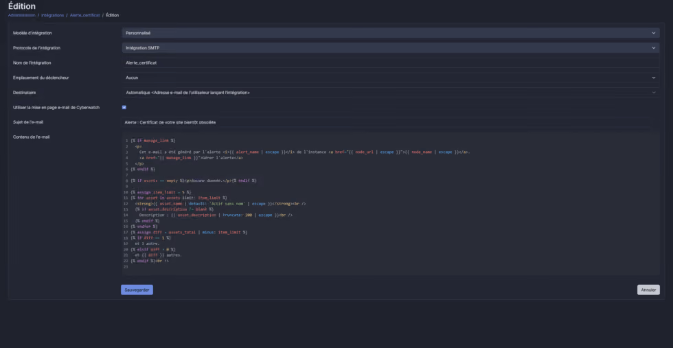 creation de l'integration smtp