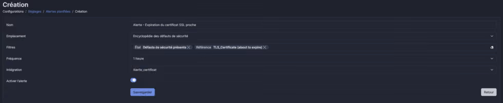 configuration de l'alerte planifiee