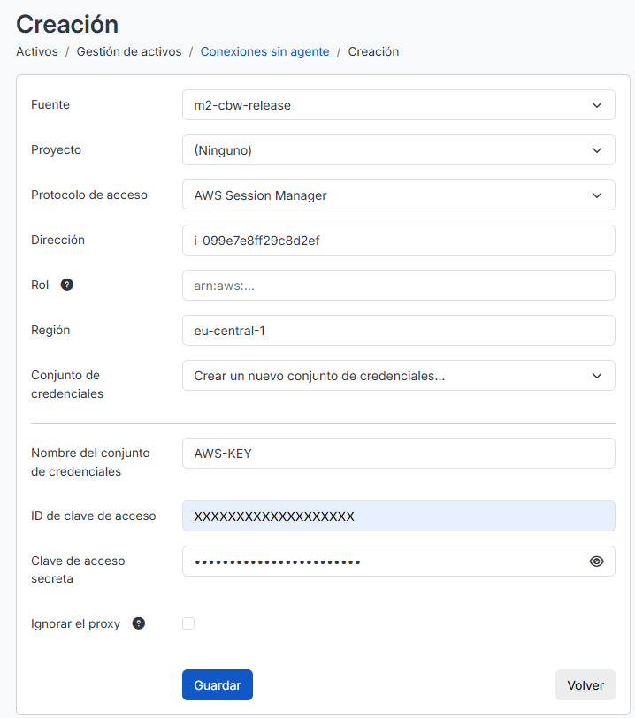 crear una nueva conexion sin agente