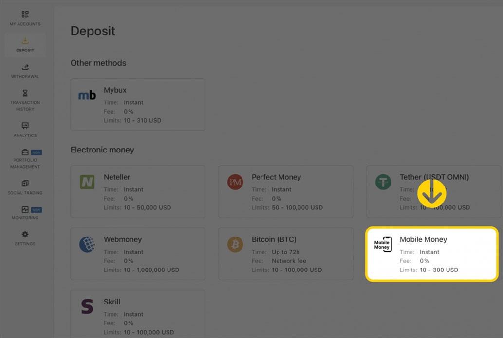 Mfano wa Mobile Money Kupitia Exness